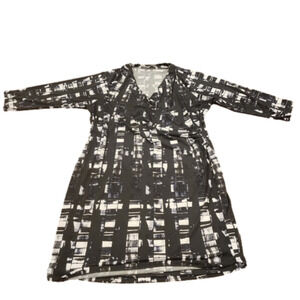RACHEL Rachel Roy faux wrap black long sleeve sheath abstract print dress XL